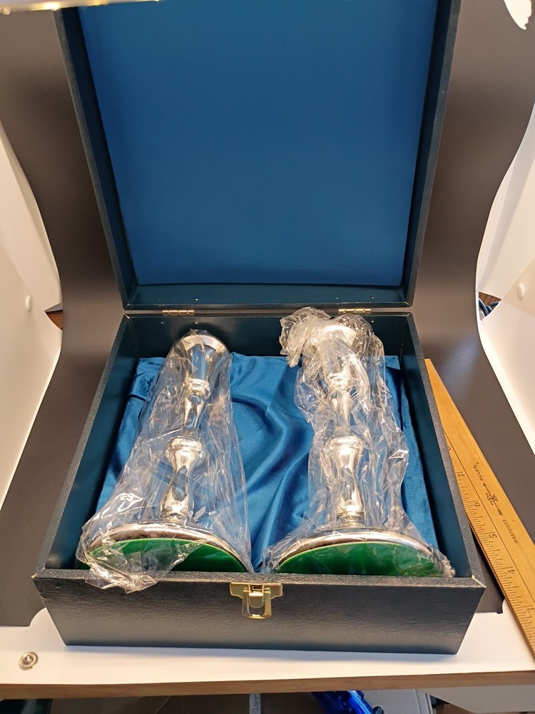 Pair Of Vintage 8" Tarnish Resistant Silver Plated Candlesticks In Storage Box