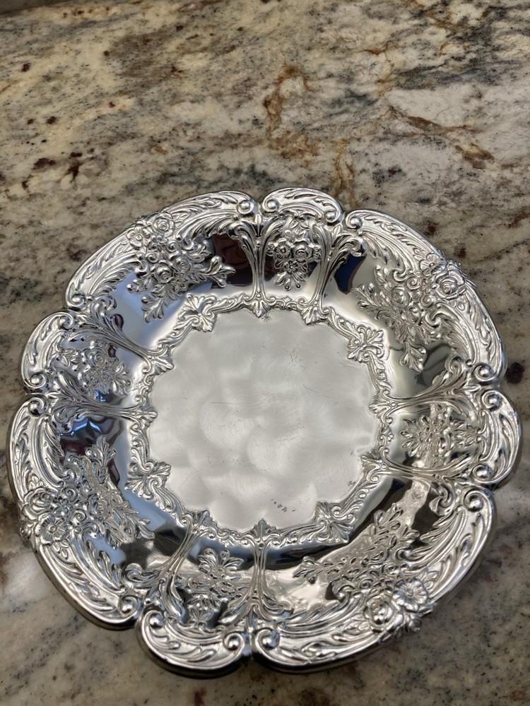 Vintage EP Brass Germany Brushed Silver Plate Small Bowl/Candy Dish 6”