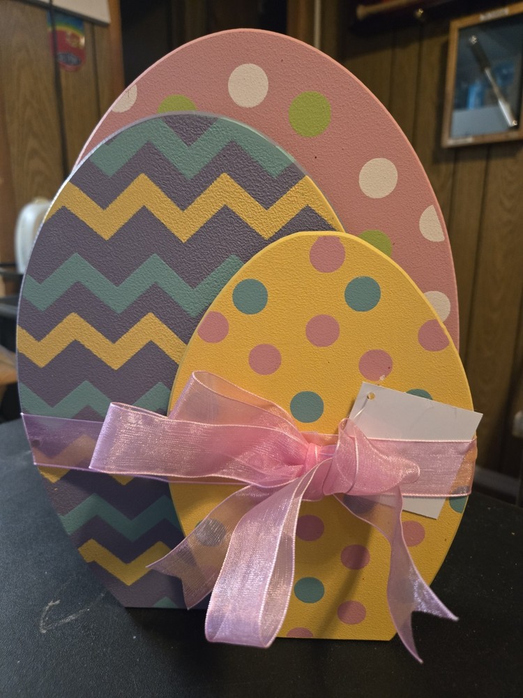 Three Stacked Easter Eggs - Wooden Easter Decoration