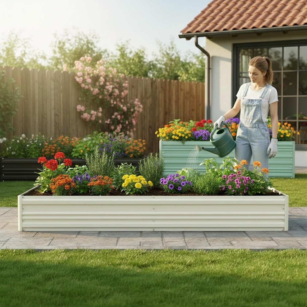 2PK 7.5x4x1 ft Galvanized Raised Garden Beds Rectangular Planter Box for Flowers