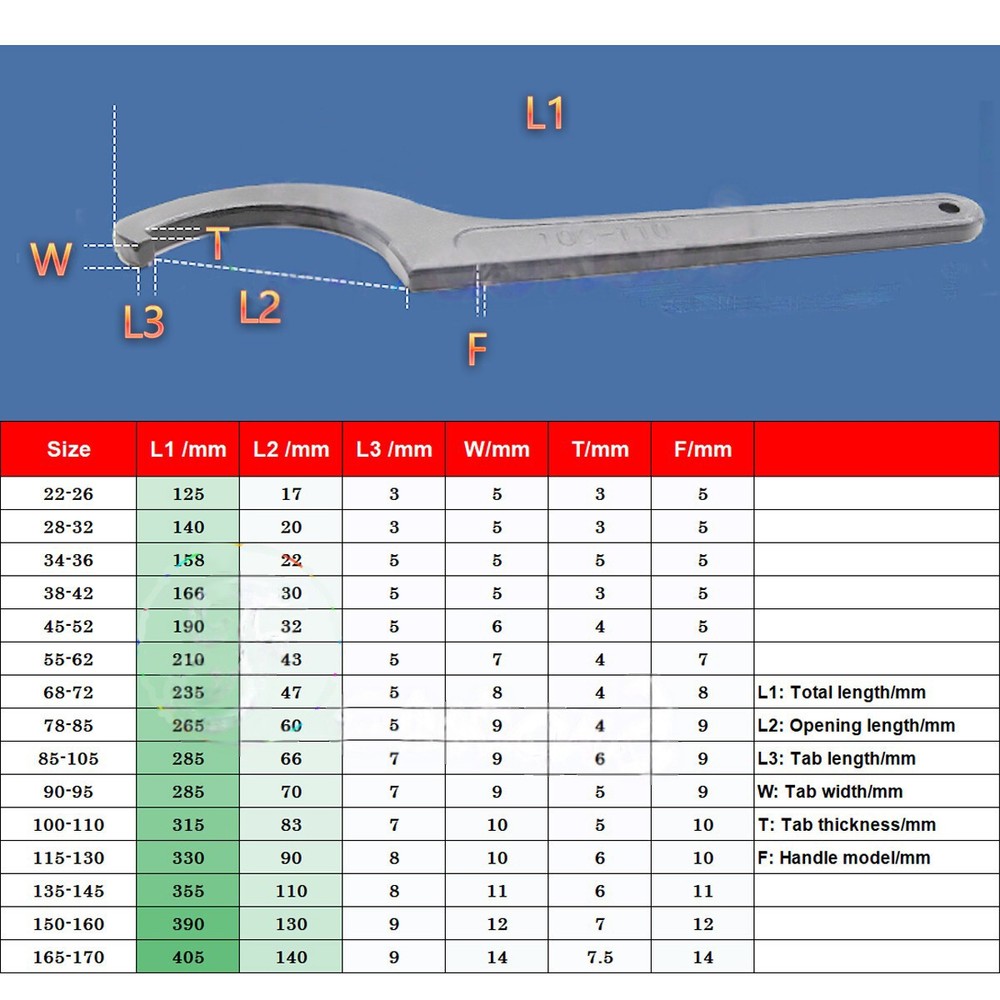 Adjustable Collet Chuck C Hook Spanner Wrench for 22-260mm Round Nut Hand Tool