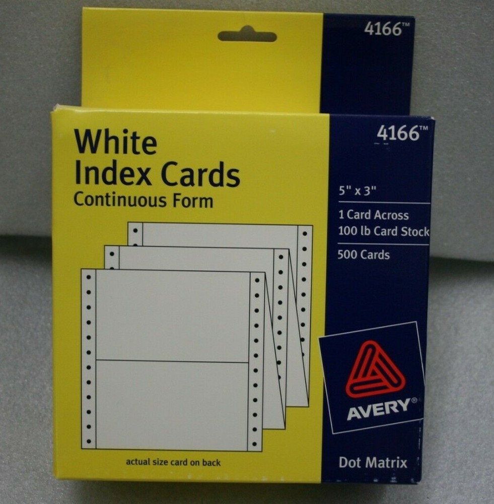 AVERY 4166 WHITE INDEX CARDS 1000 CARDS CONTINUOUS FORM 2 boxes