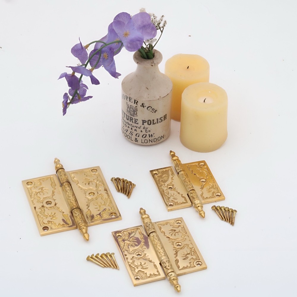 Victorian Polished Brass Door Hinge 4 Inch