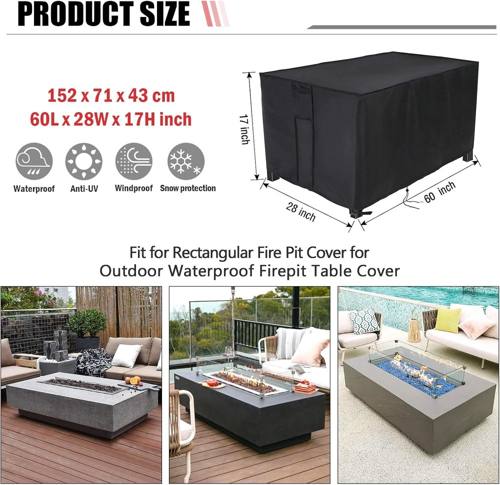 Rectangular Fire Pit Cover 60 inch, Propane Gas Fire Pit Table Cover,Outdoor Wat