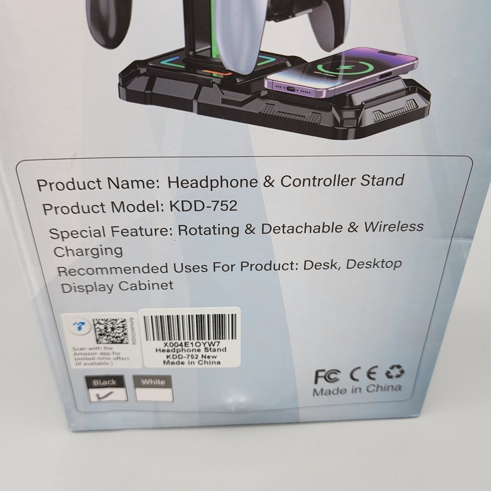 Black Headphone & Controller Stand with Wireless Charging Station Rotatable NEW