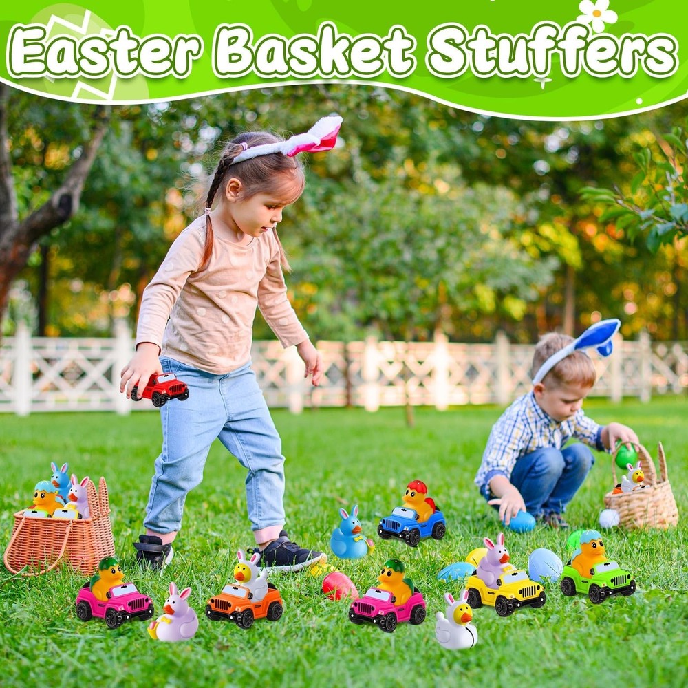 24 Pcs Easter Rubber Ducks for Jeeps, Easter Basket Stuffers Easter Egg Fille...