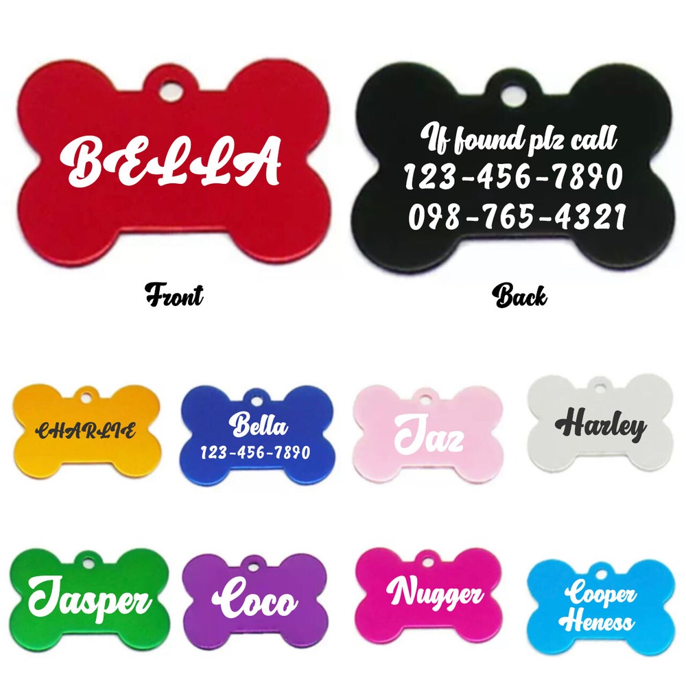 Pawtographize Dogs Cats ID Tags Personalized Pet Tags 2sides Engraved Bone Shape