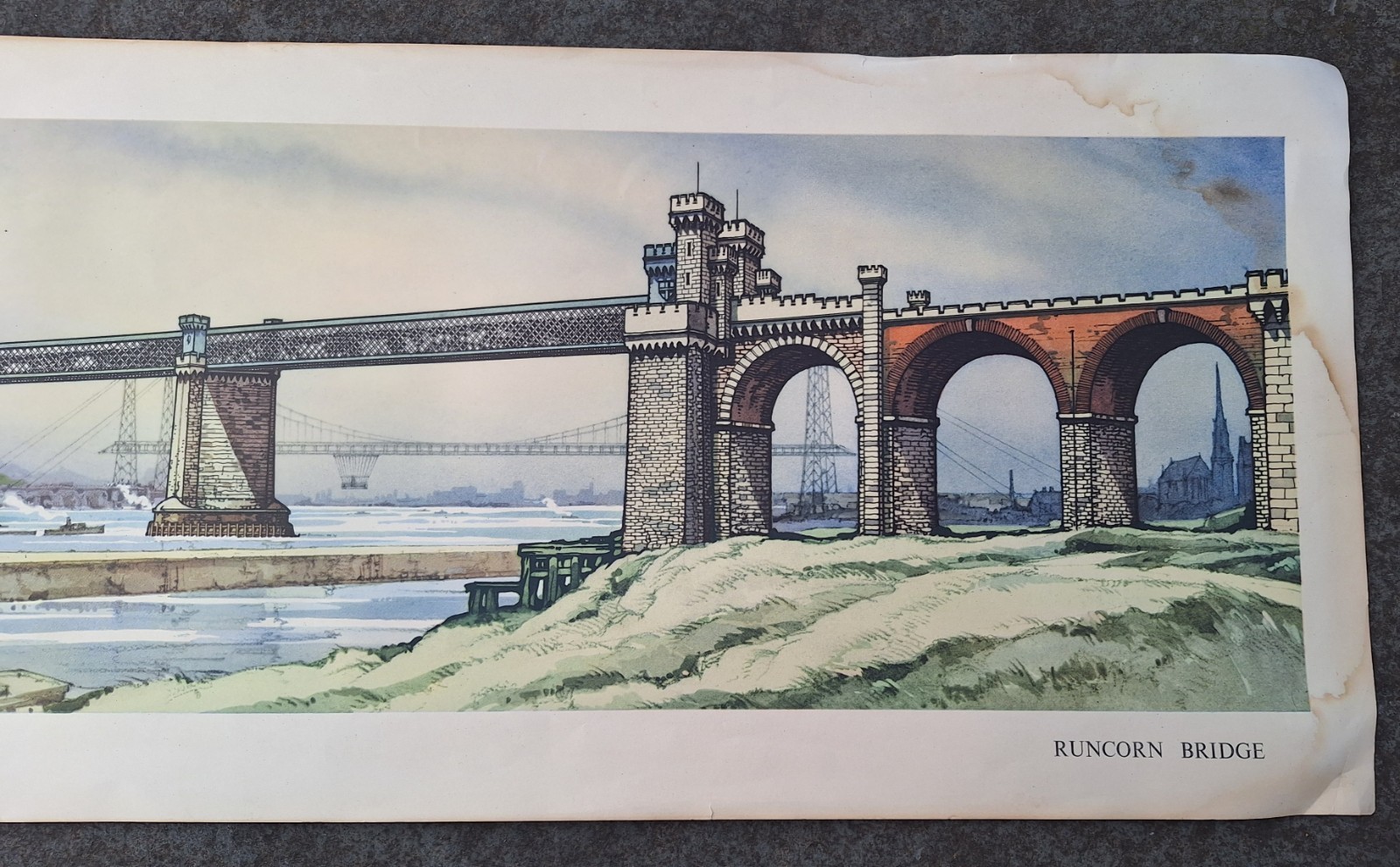 Vintage Railway Carriage Print - Architecture : Runcorn Bridge - Kenneth Steel