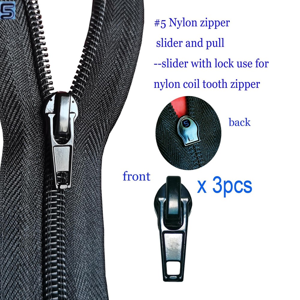 12PCS Zipper Repair Kit #5 Lockable Sliders Pulls Top & Bottom Stops Coats Pack