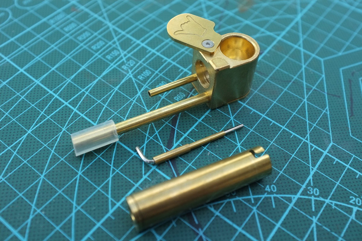 Super Shaka Pipe Unique Brass All-in-One w Long Stash Tube Poker Indestructible