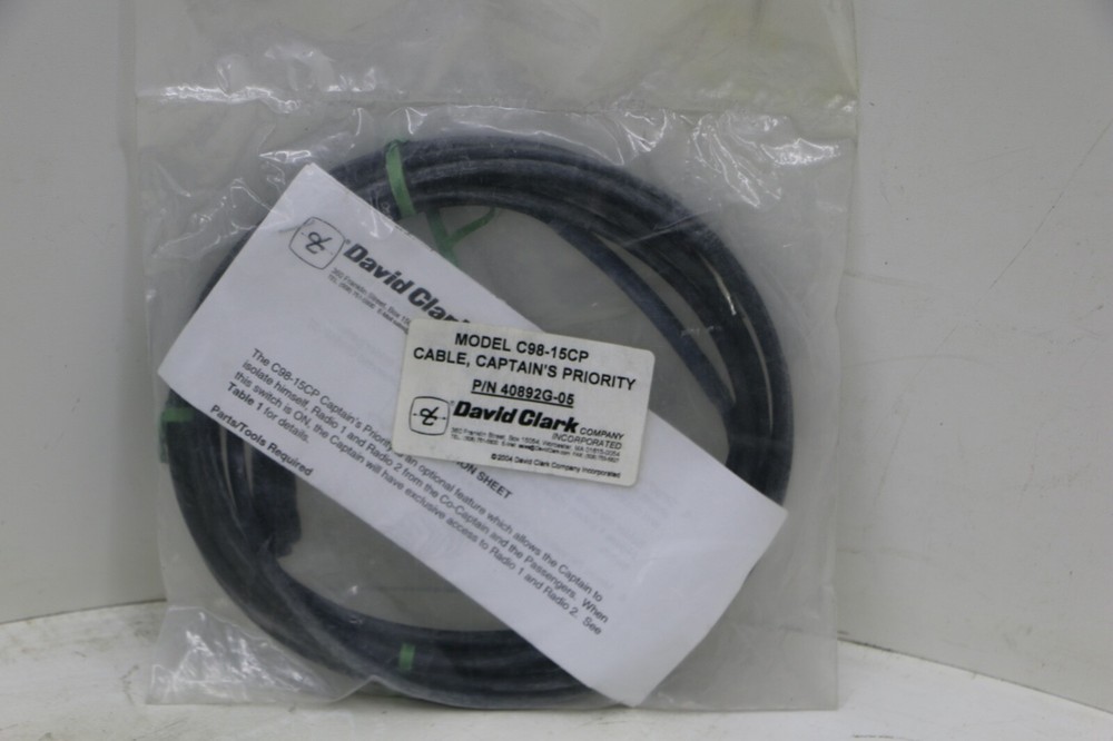 # 40892G-05 David Clark Model C98-15CP Captains Priority Cable Assembly