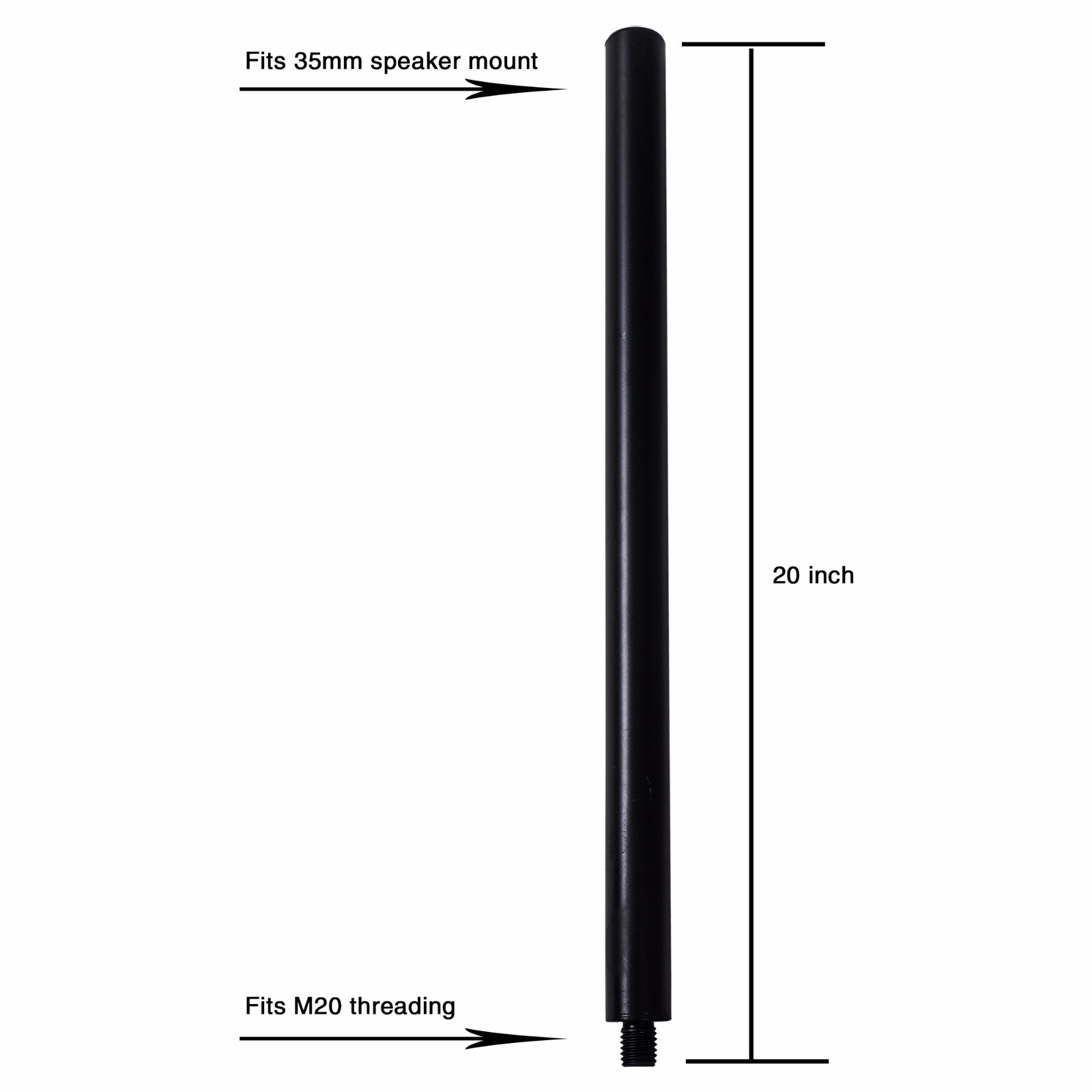 Sound Town Subwoofer/Speaker Extender Poles, M20 Threading, Black STSD-M20B-PAIR