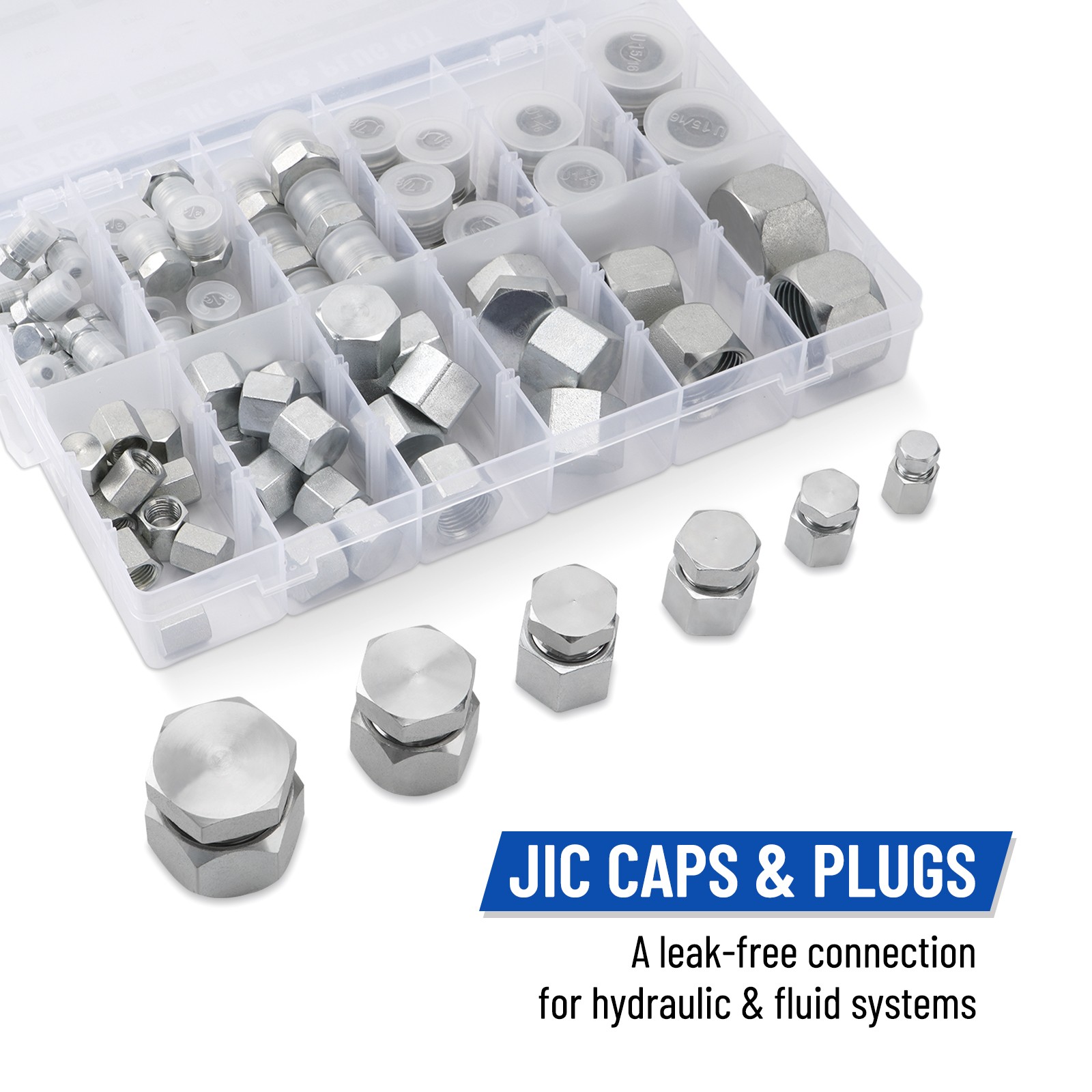 144Pcs 37° JIC & ORFS Hydraulic Cap and Plug Kit Hose Tube and Pipe Fitting Set
