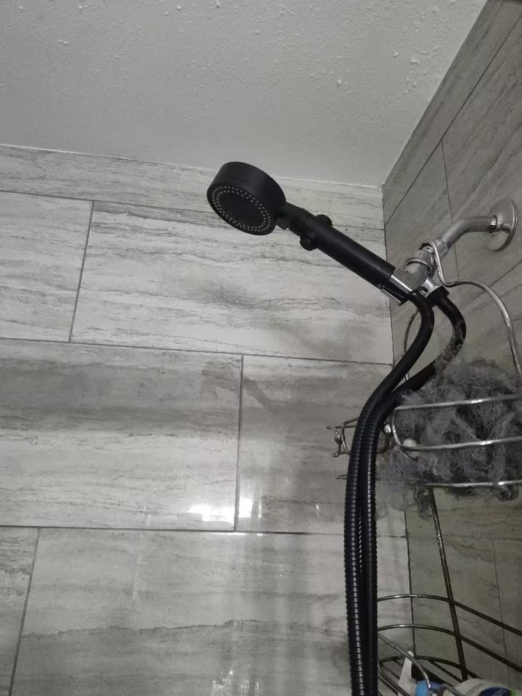 Matte Black 5 Mode Black Handheld Shower Head Pause Button 59" Flexible Hose