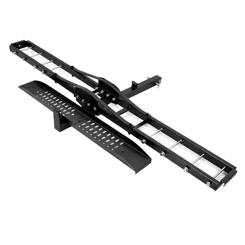 600LBS Motorcycle Carrier Rack 2" Receiver Hitch w/ Steel Ramp Anti-Tilt Lock HD