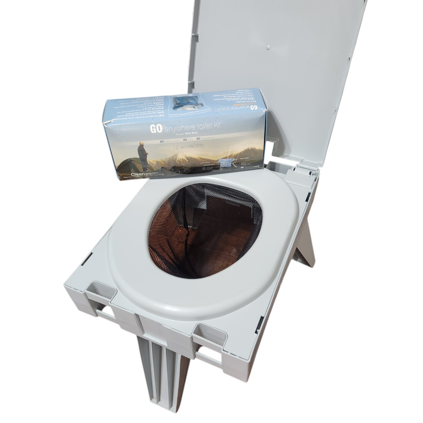 Cleanwaste GO Anywhere Portable Toilet Seat Foldable Camping Toilet US + Wag Bag