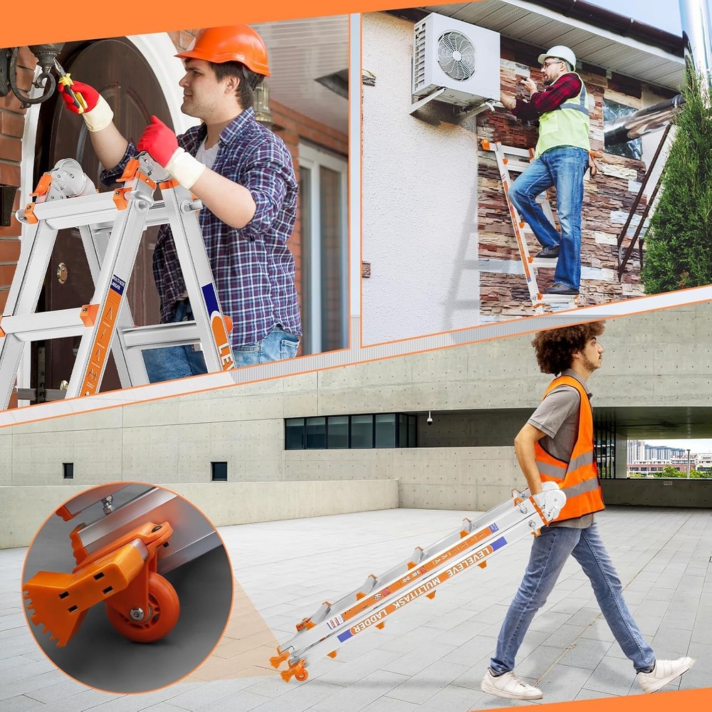20FT Telescoping Multi Position Ladder with Stabilizer Wheels