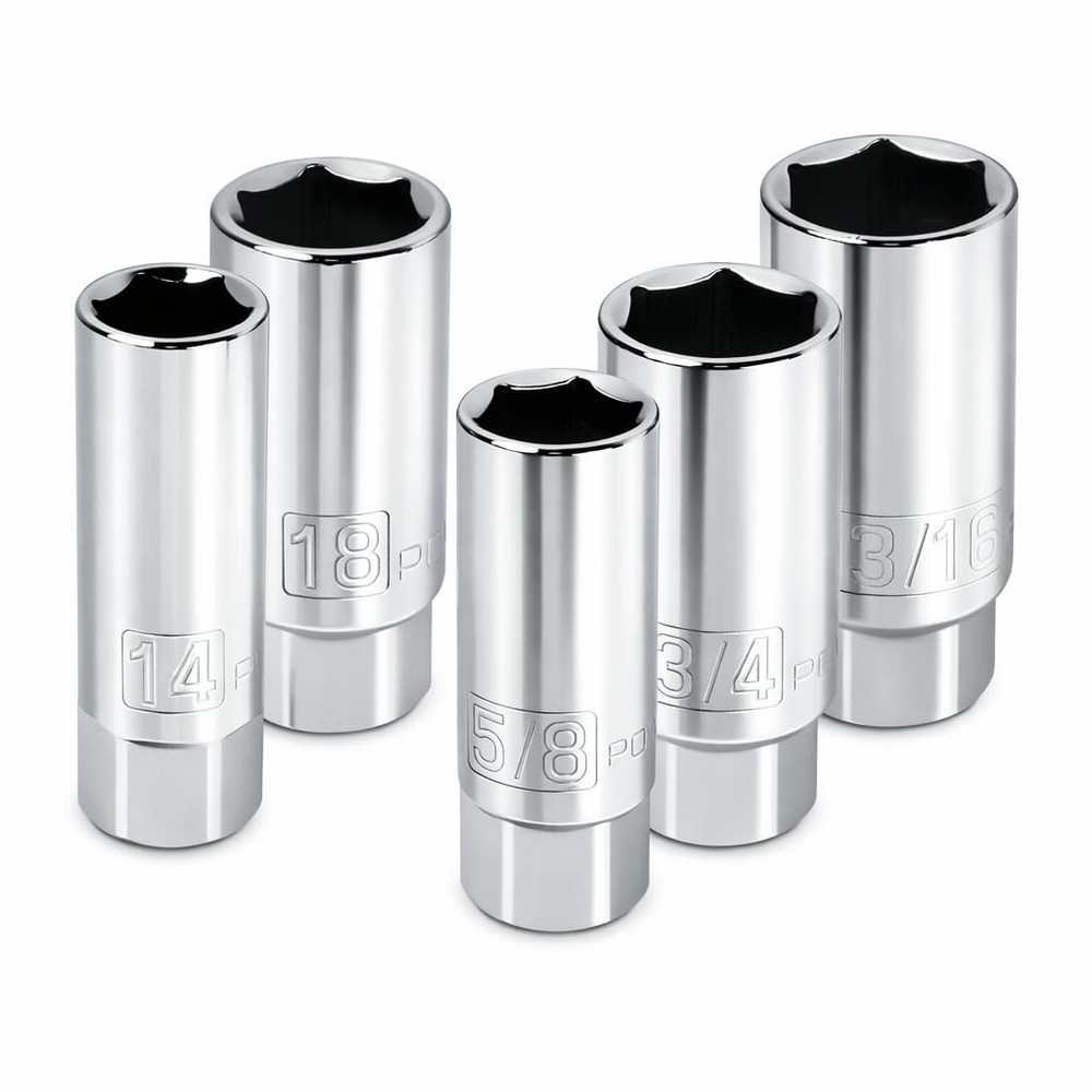 Powerbuilt 3/8-Inch Drive Spark Plug Socket Set, 6 Point, Plug, Grey