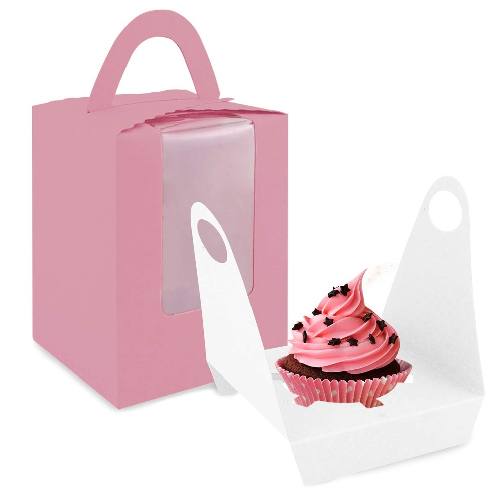 Pink Cupcake Boxes, 30 Pack - Clear Window Inserts, Handle - Muffin & Pastry ...
