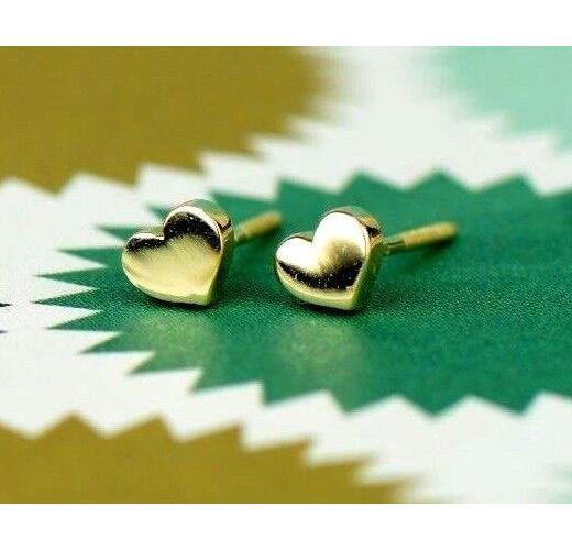 14K Solid White Yellow Gold Heart Shape Stud Earrings