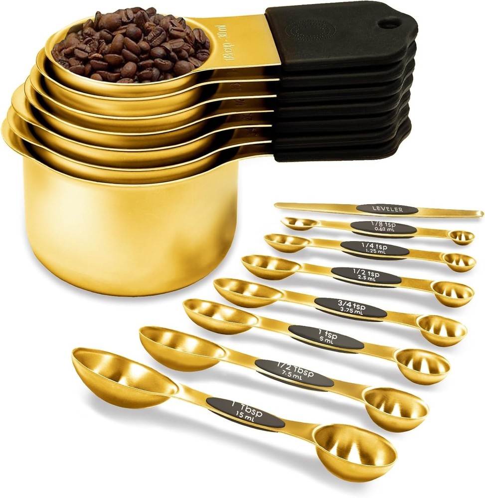 Stackable Gold Magnetic Measuring Cups and Spoons Set for Smart Kitchens