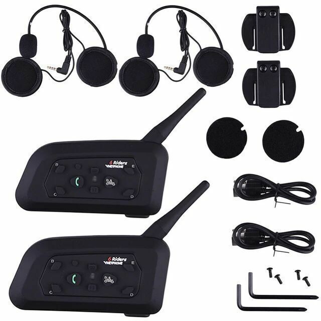 2pcs V6 Bluetooth Motorcycle Helmet Intercom Interphone Headset Intercomunicador