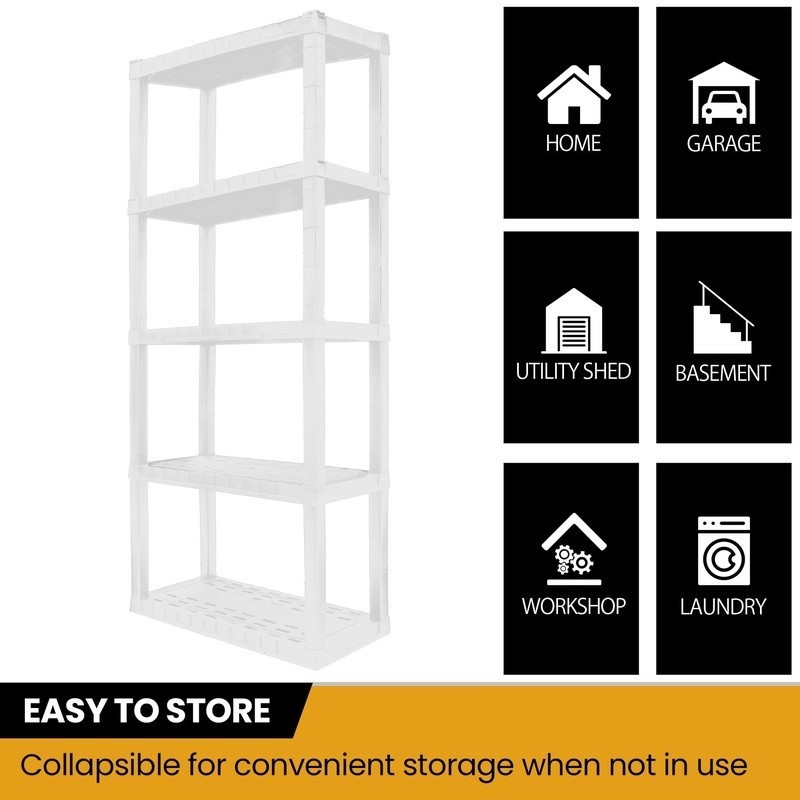 5-Tier Plastic Storage Shelving Unit Easy Assemble Lightweight Durable Organizer