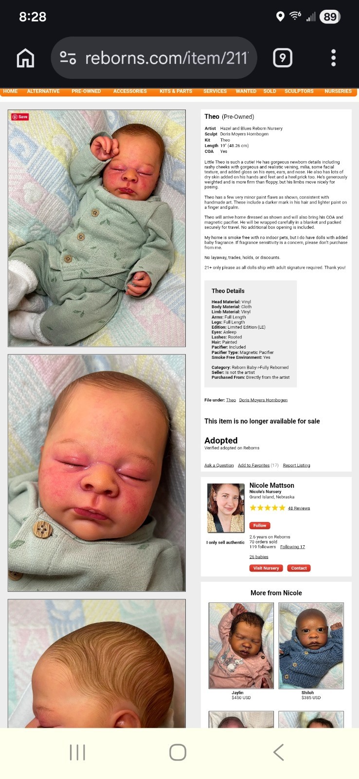 Theo Sculpt By DMH Studios Reborn By Hazel And Blues Reborn Nursery With COA