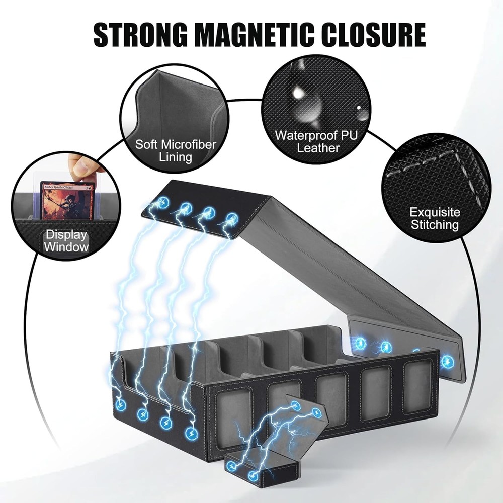 5 Row Trading Card Storage Box Commander Display Hinged 5-Row Deck Case Red