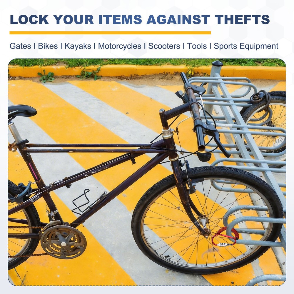 4.9Ft Security Cable Lock Steel Safety Cable with 3.8" Combination Lock Red