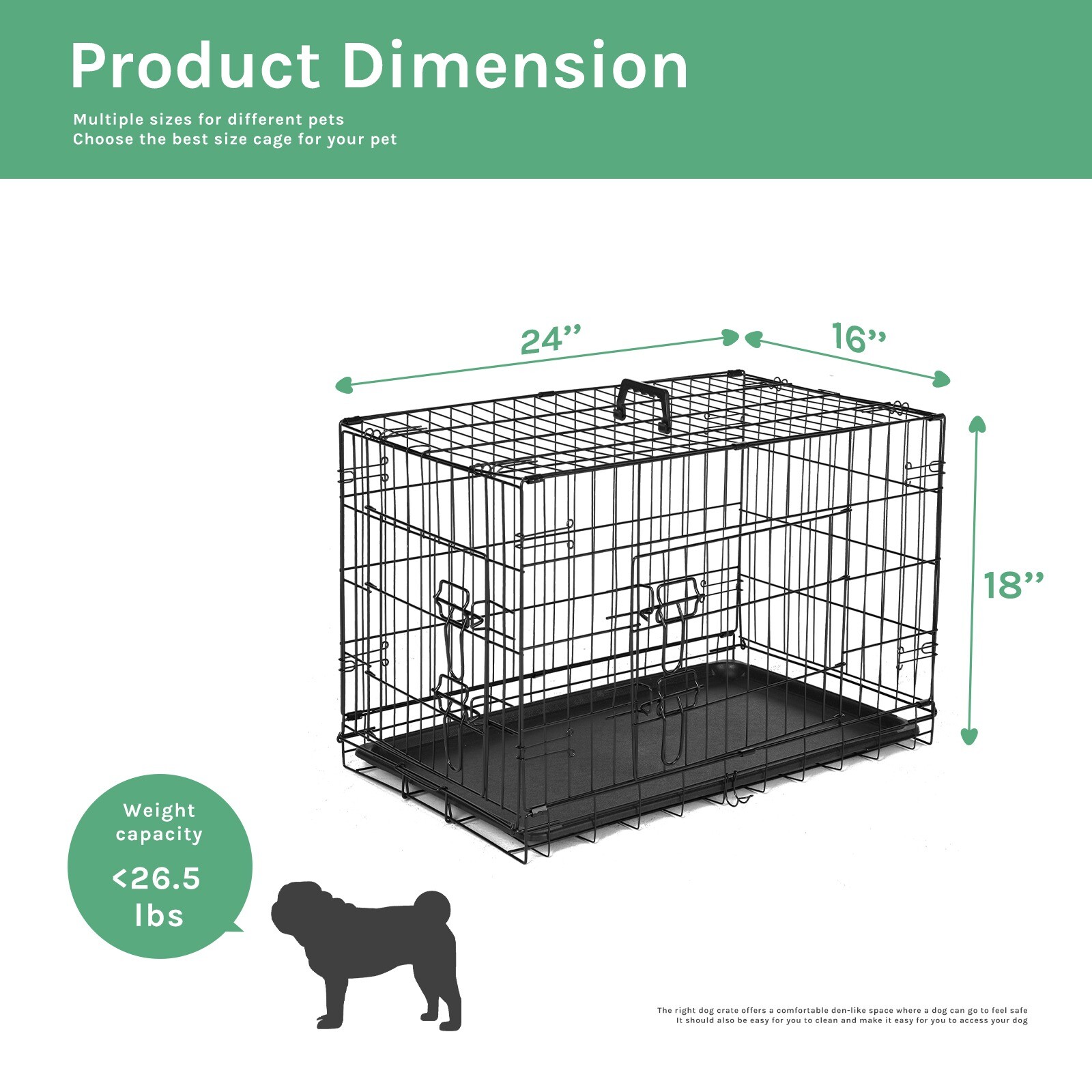 Double Door Dog Crate Pet Cage Removable Tray Divider Panel Wire Metal Kennel