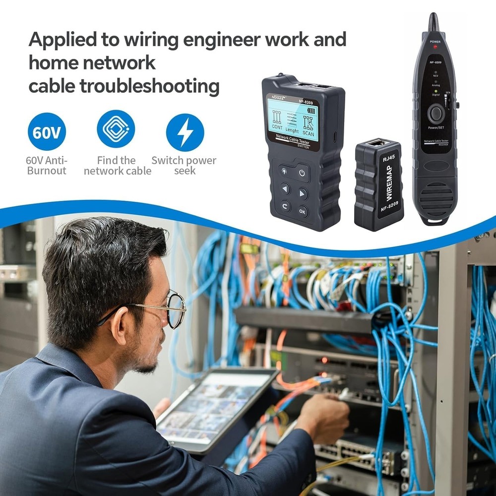 Multi-Cable Tester with NCV & LED Light - Ideal for Ethernet & Phone Lines