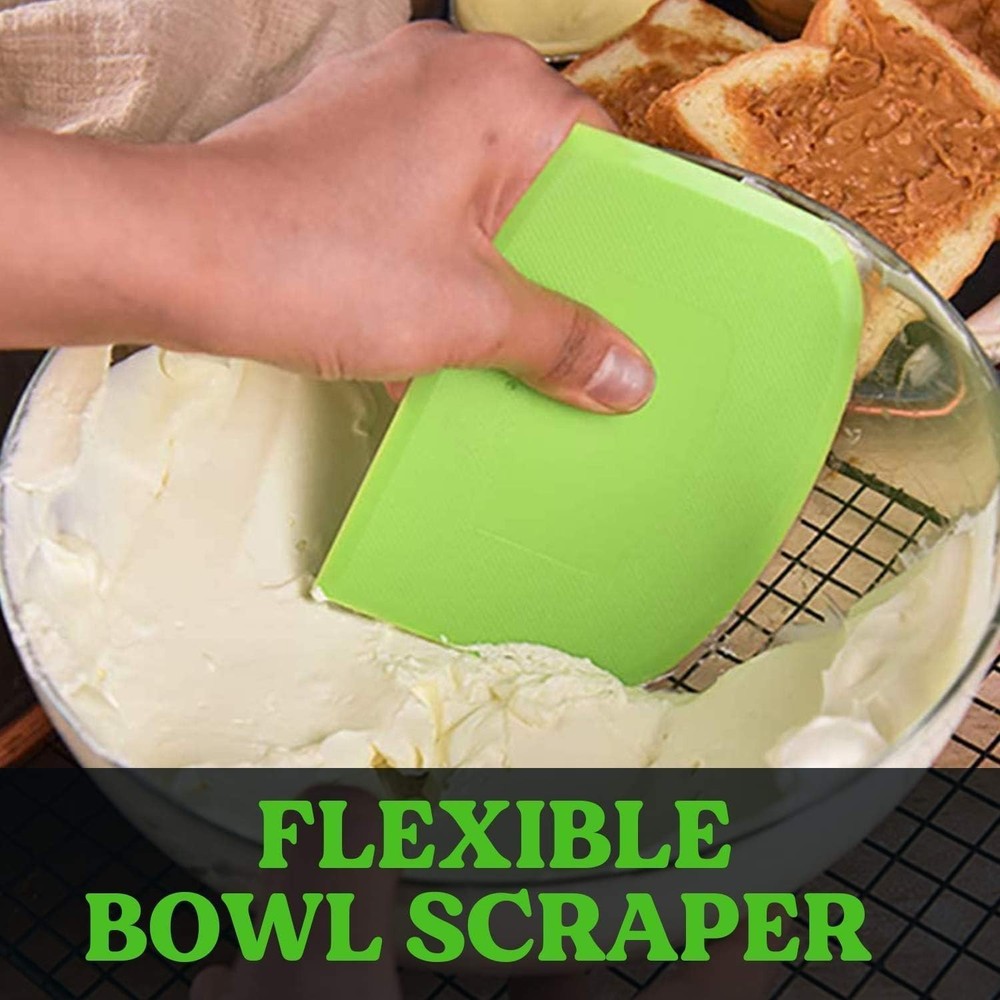 Dough Scraper Bench Scraper - 3P 4.7x3.7" Plastic Flexible Bowl Scraper, Shar...