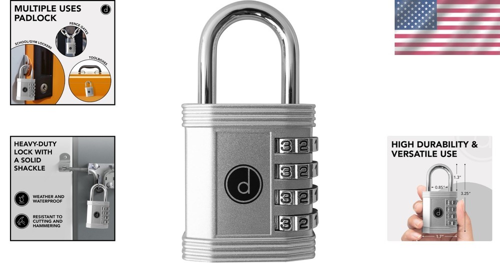 4-Digit Combination Lock - Weatherproof & Keyless Security for Lockers & Gates