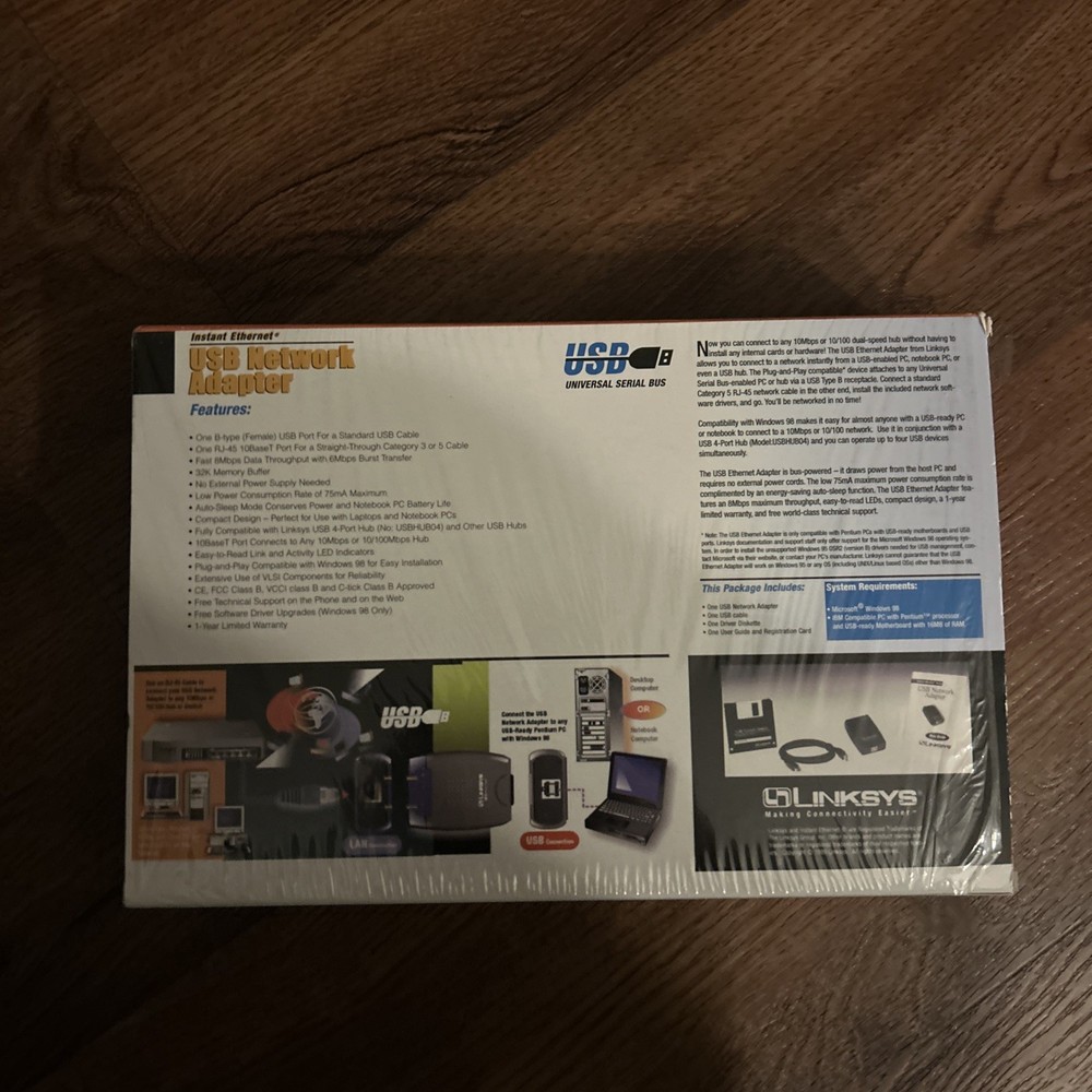 Linksys USB Network Adapter Model No. USB10T Cable DSL Compatible Ethernet