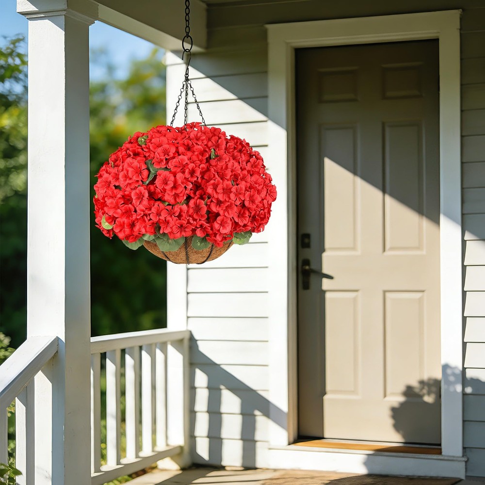 12 Bundles Red Artificial Geranium Flowers for Outdoors Spring Decor Geranium...