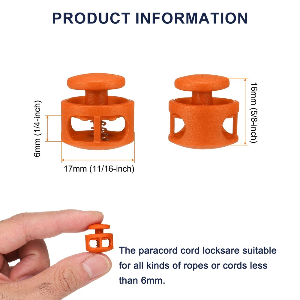 5pcs Cord Lock Double Hole Spring Toggle Stopper for Drawstring, Orange