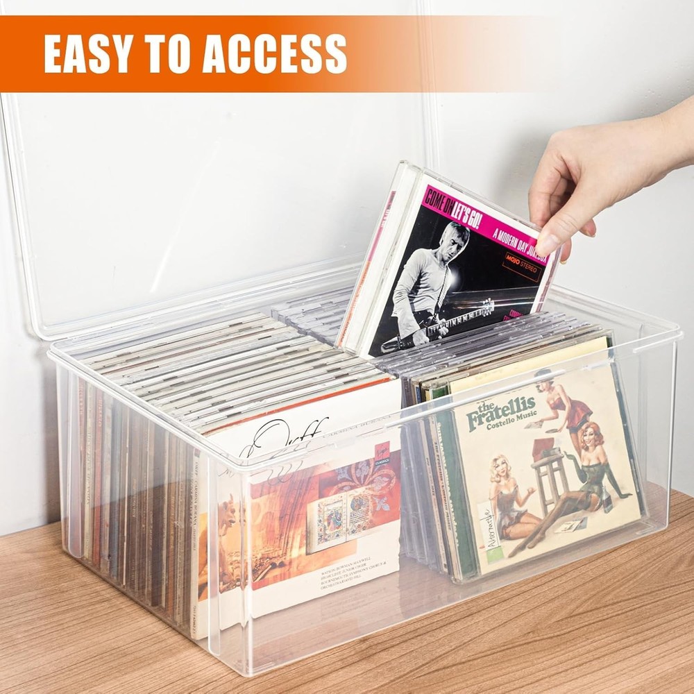 CD Storage Box, Stackable Clear Plastic CD Organizer