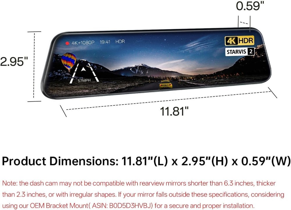 High-Resolution S12 Pro Mirror Dash Cam - Navigation & Voice Control Included
