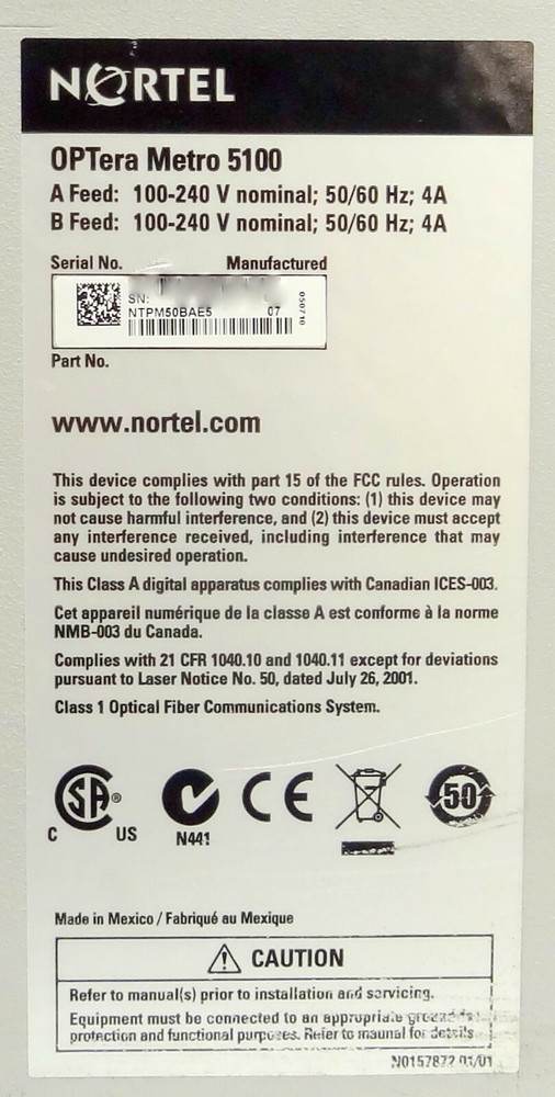 NORTEL NETWORKS OPTERA METRO 5100 SYSTEM