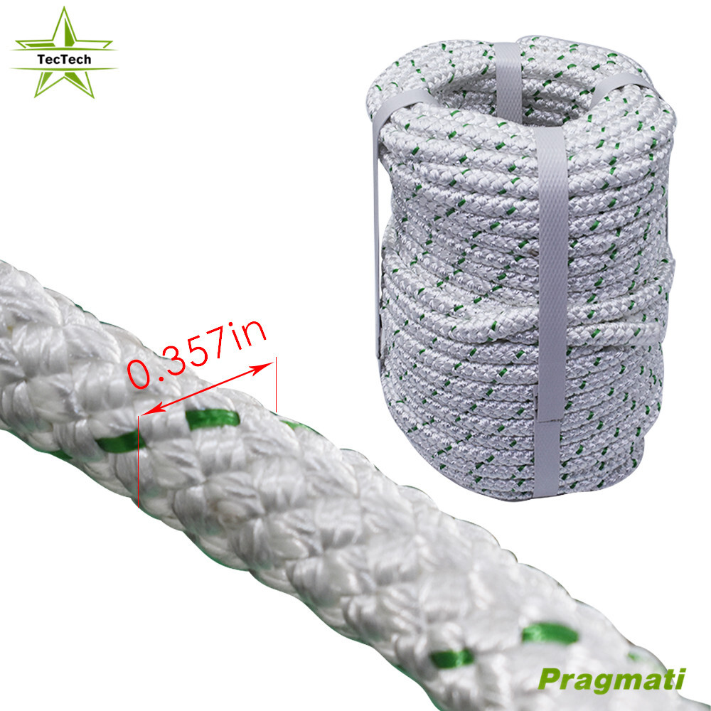 3/8''×100' Double Braid Polyester Halyard Flagpole Rope Line White&Green