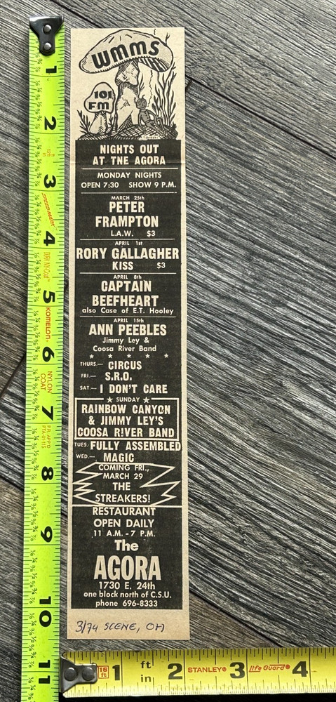 KISS Concert Ad 1st Tour Apr1 1974 Agora Ohio Rory Gallagher Vintage Aucoin B