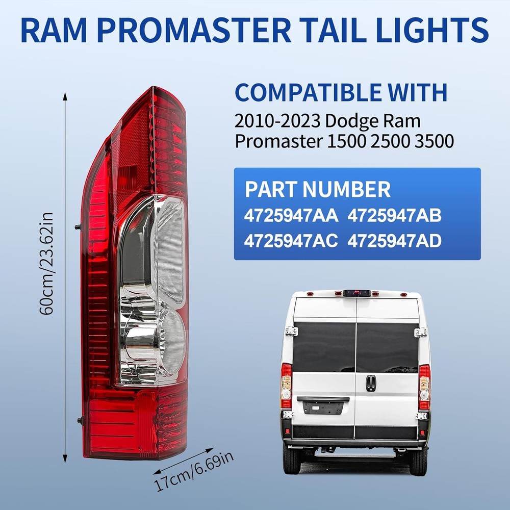 Replacement Driver Side Tail Light, no Circuit for RAM ProMaster 1500 2500 3500