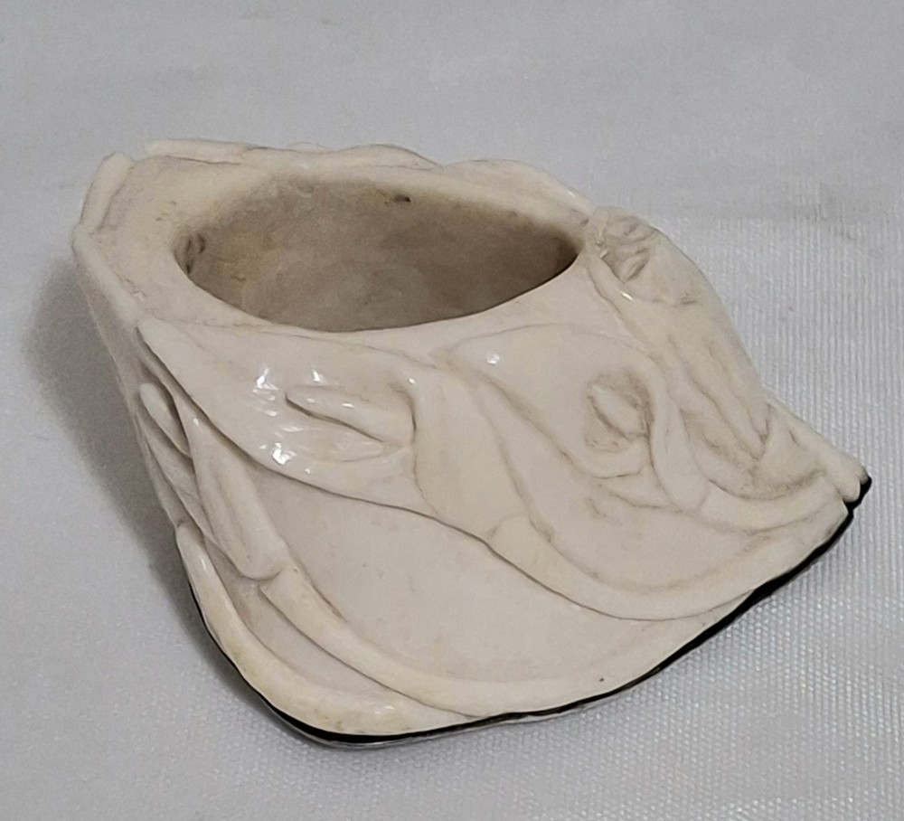 Antique Carved Bone & Solid Silver Base Cala Lilies Toothpick Holder