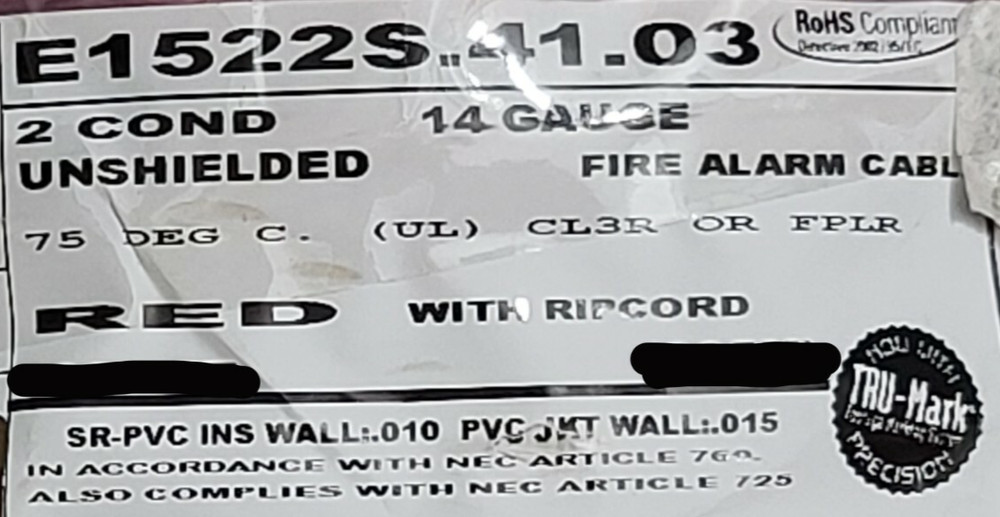 Carol E1522S 14/2C Solid UnShielded Riser Fire Alarm Cable Wire FPLR/CL3R /100ft