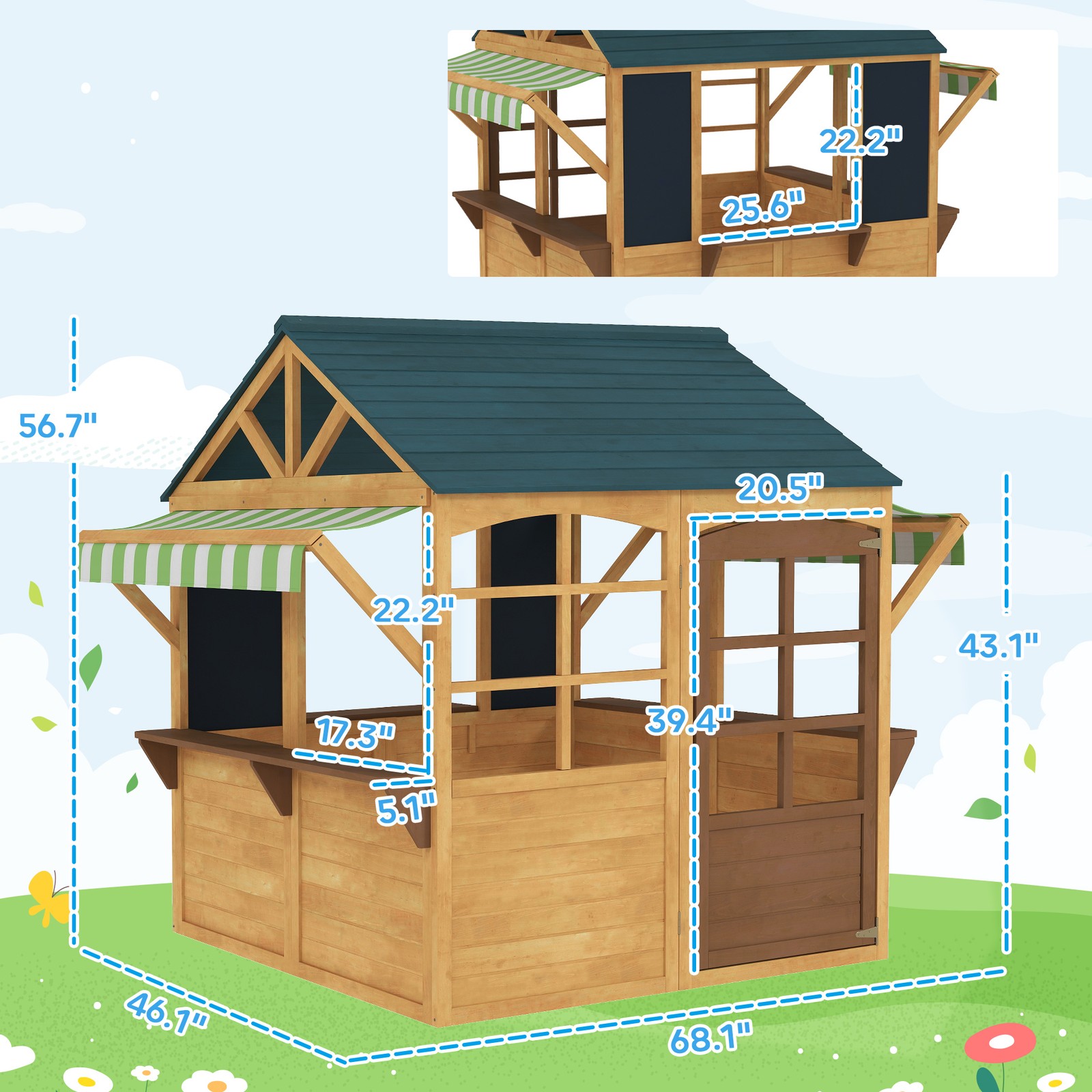 Qaba Outdoor Playhouse, Foldable Wooden Kids Cottage, Brown