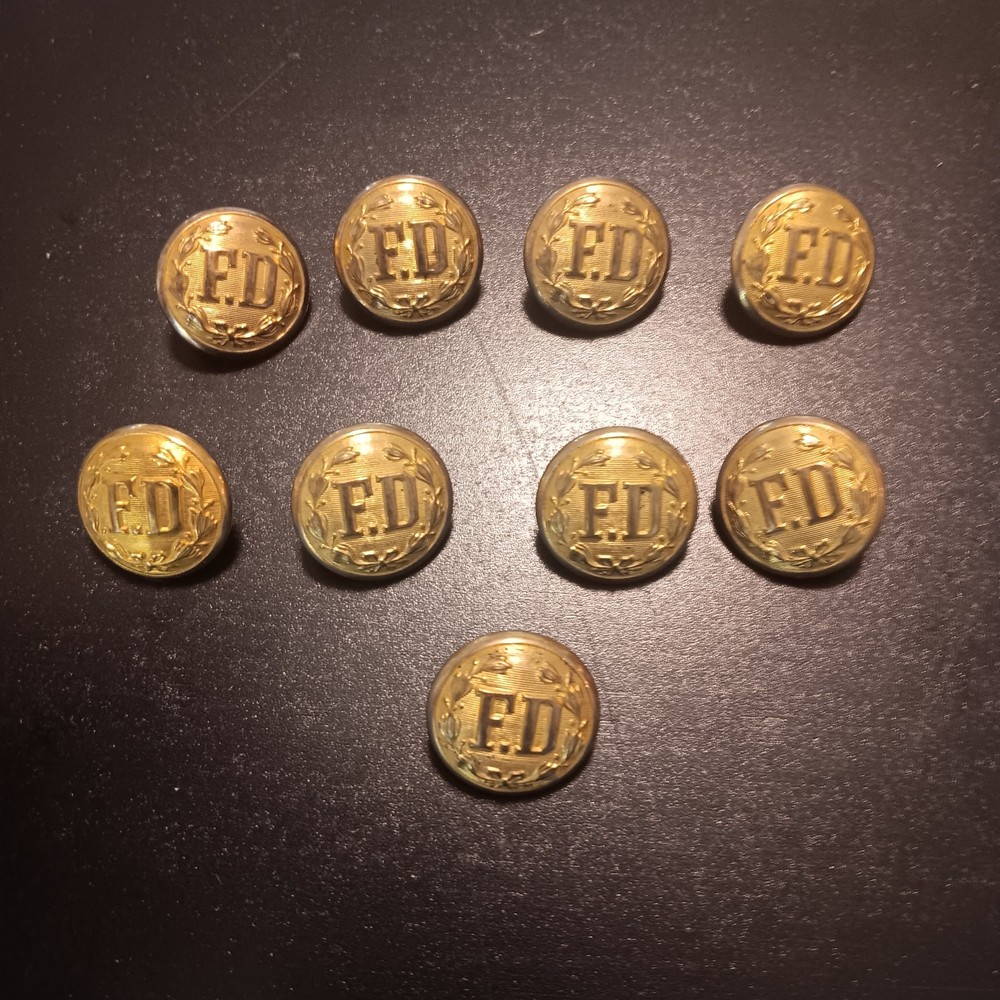 Fire department brass uniform buttons
