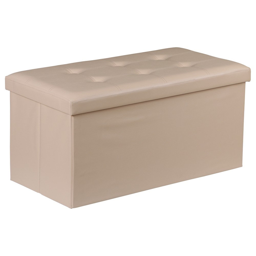 Beige Sturdy Ottomans Foot Bench Foldable Storage Footstools Spacious Organizer