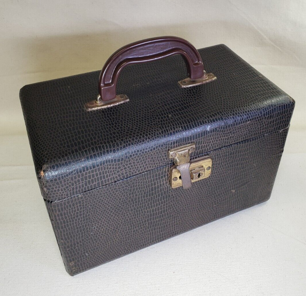 Crocodile Embossed Paper-covered Train Case - 1940's