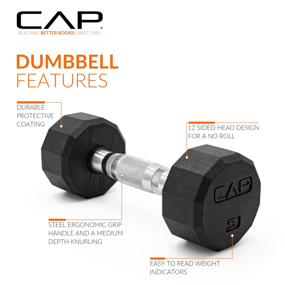 CAP Barbell Coated Hex Dumbbell Weight | Multiple Options 5 lb
